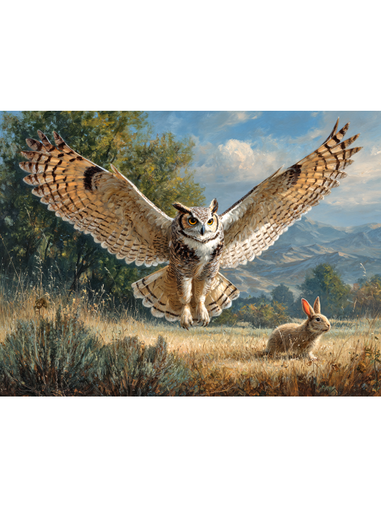 Алмазная мозаика без подрамника «Сова на охоте» 90x70 см