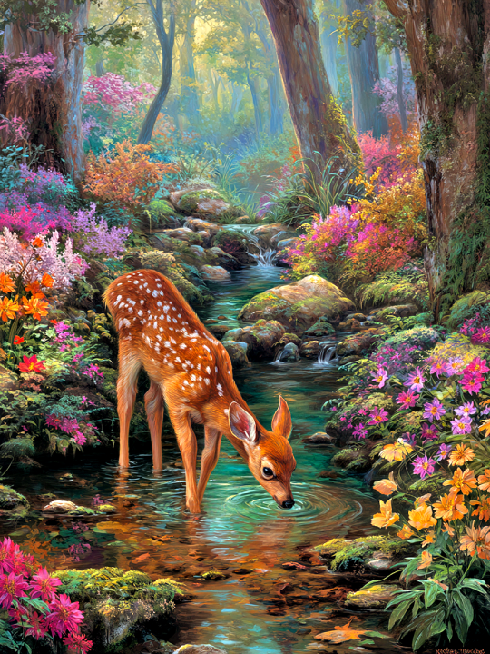 Алмазная мозаика без подрамника «Олененок в лесу» 130x100 см