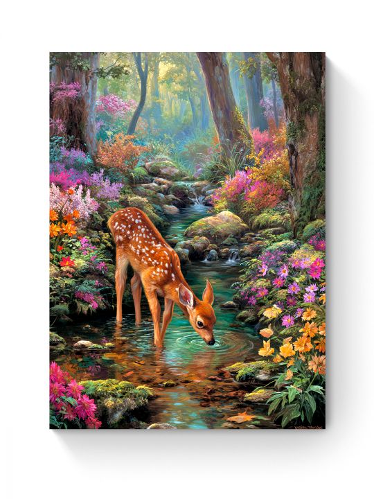 Алмазная мозаика на подрамнике «Олененок в лесу» 70x50 см