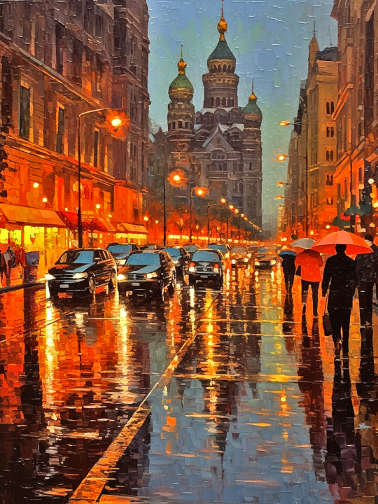 Алмазная мозаика без подрамника «Вечер в городе» 90x70 см