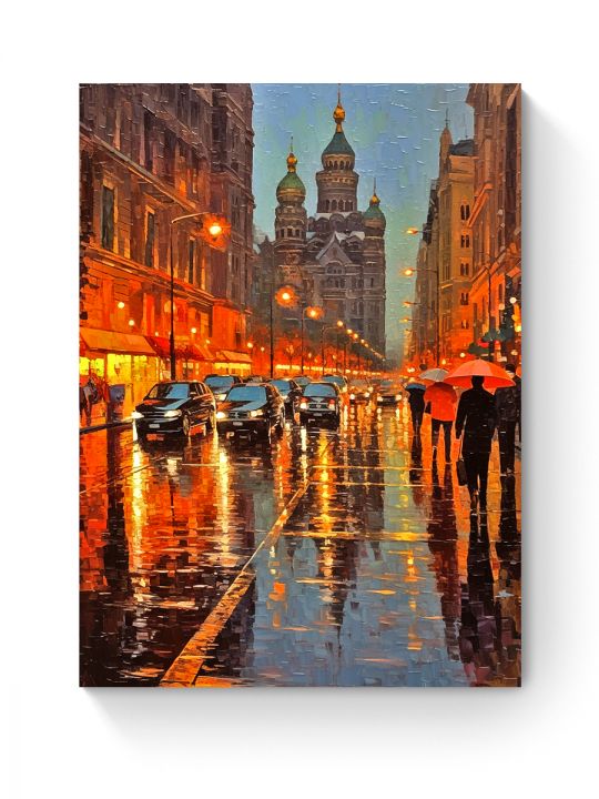 Алмазная мозаика на подрамнике «Вечер в городе» 40x30 см