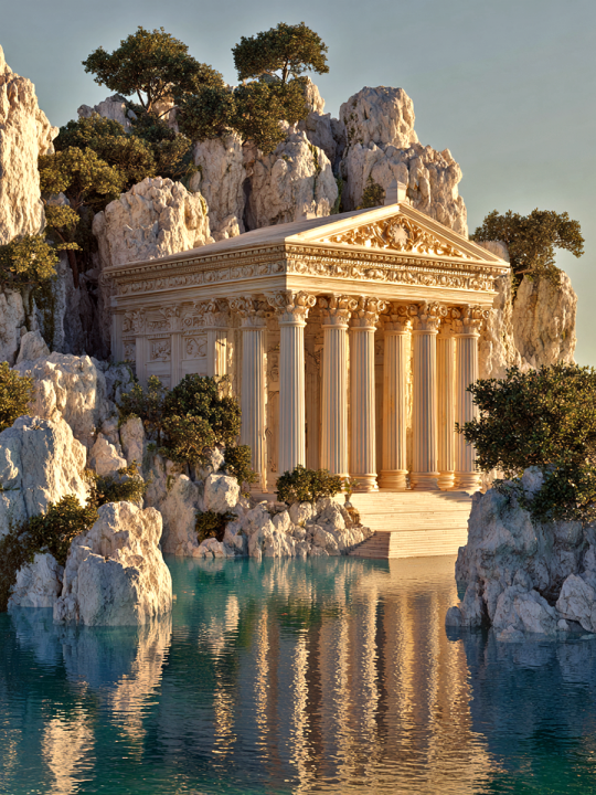 Алмазная мозаика без подрамника «Греческий храм» 70x50 см