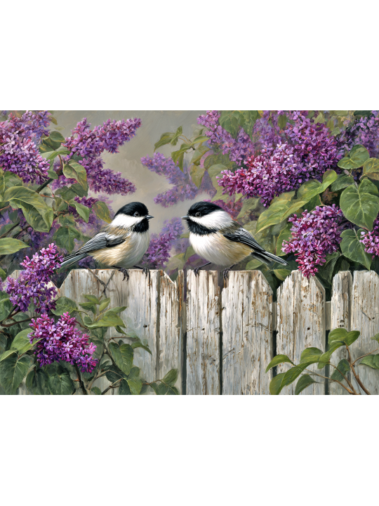 Алмазная мозаика без подрамника «Синицы и сирень» 70x50 см