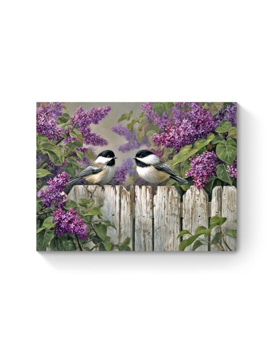 Алмазная мозаика на подрамнике «Синицы и сирень» 40x30 см