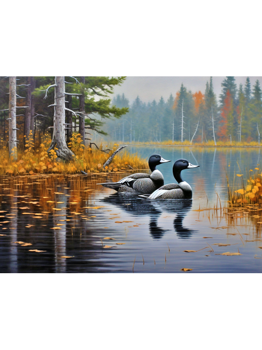 Алмазная мозаика без подрамника «Утки на озере» 50x40 см, 47 цветов