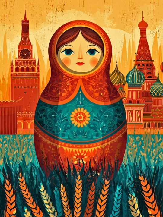 Алмазная мозаика без подрамника «Матрёшка» 50x40 см