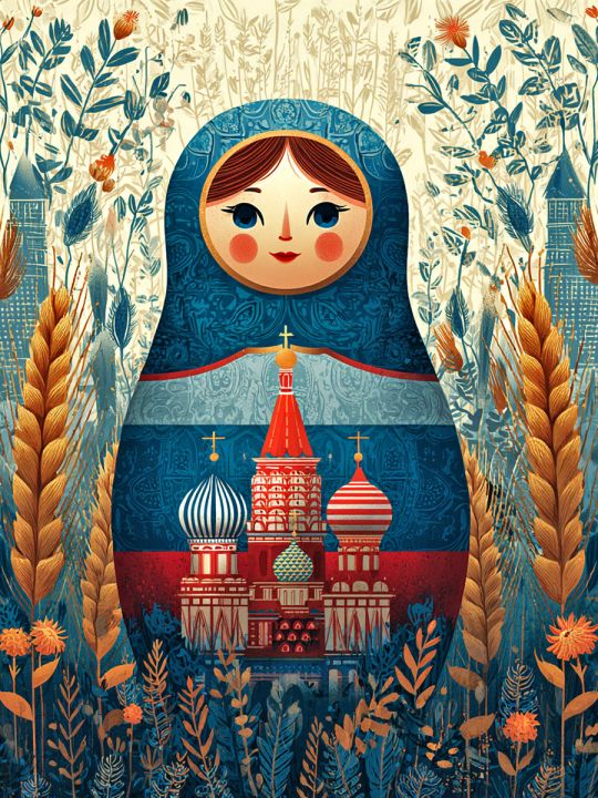 Алмазная мозаика без подрамника «Матрёшка» 50x40 см