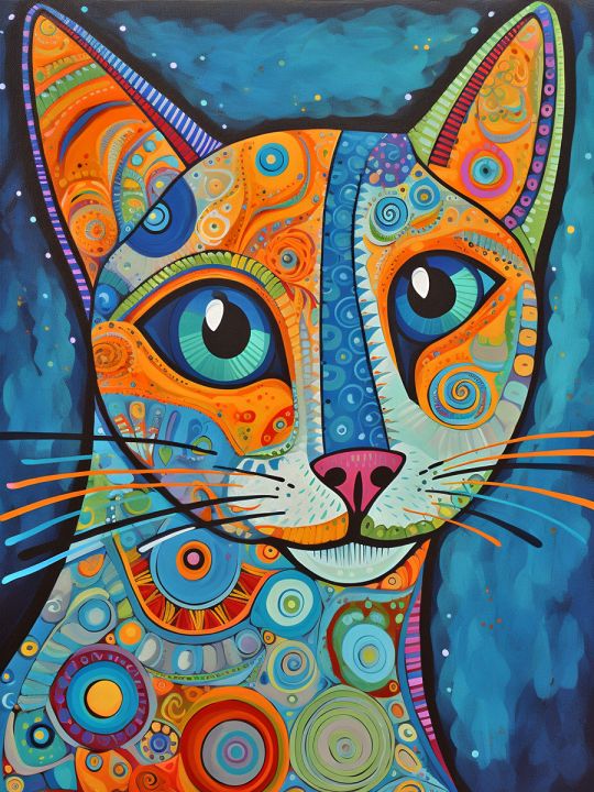 Алмазная мозаика без подрамника «Узорный кот» 40x30 см