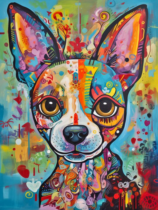 Алмазная мозаика без подрамника «Узорный пёс» 50x40 см, 50 цветов