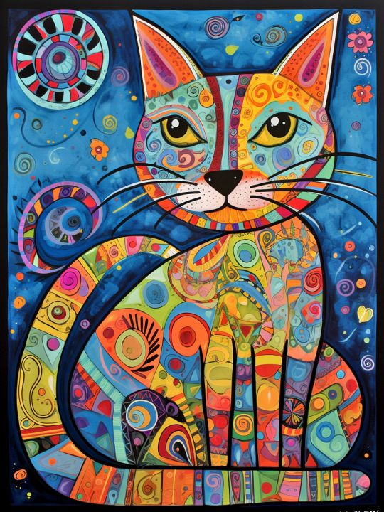 Алмазная мозаика без подрамника «Узорный кот» 50x40 см, 50 цветов