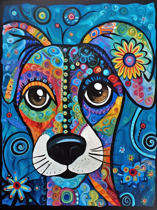 Алмазная мозаика без подрамника «Узорный пёс» 90x70 см