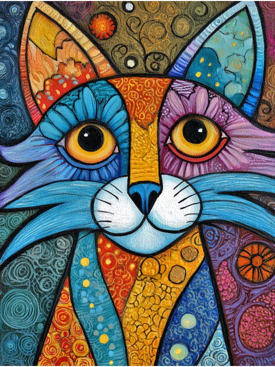 Алмазная мозаика без подрамника «Узорный кот» 90x70 см