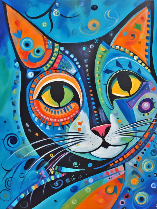 Алмазная мозаика без подрамника «Узорный кот» 130x100 см