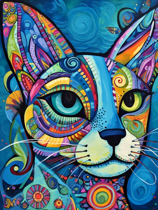 Алмазная мозаика без подрамника «Узорный кот» 130x100 см