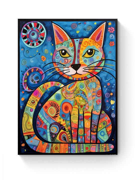 Алмазная мозаика на подрамнике «Узорный кот» 90x70 см