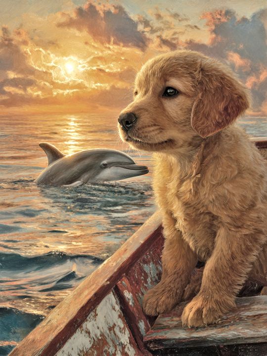 Алмазная мозаика без подрамника «Морская дружба» 50x40 см