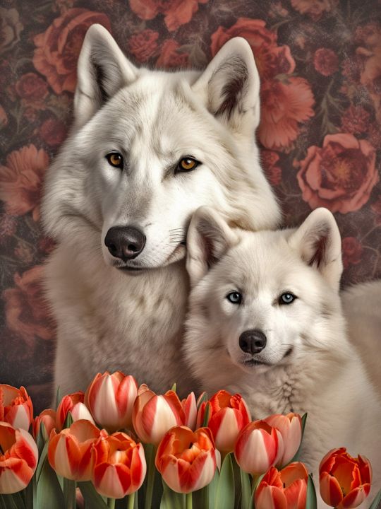 Алмазная мозаика без подрамника «Белые волки» 90x70 см