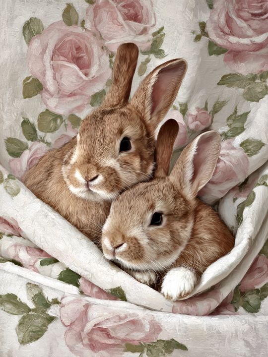 Алмазная мозаика без подрамника «Крольчата » 90x70 см