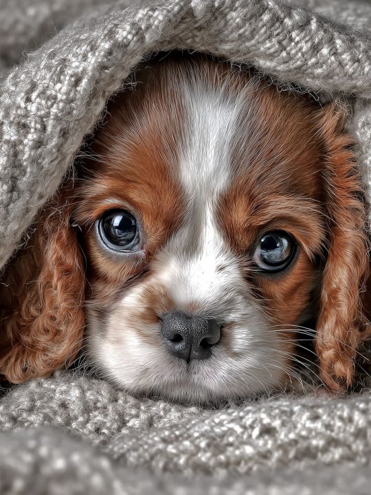 Алмазная мозаика без подрамника «Спаниель» 90x70 см