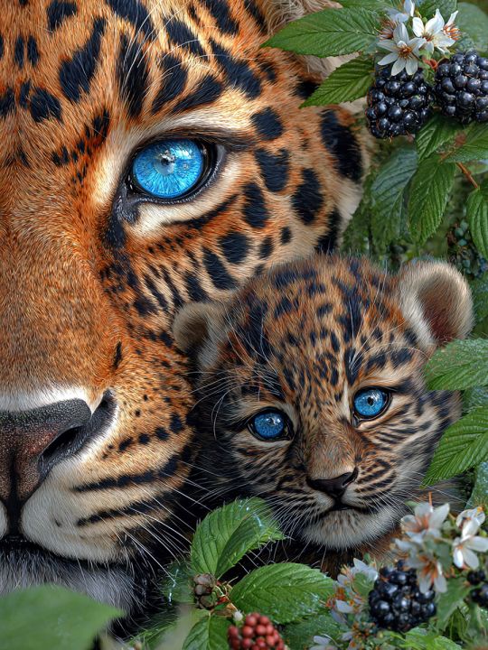 Алмазная мозаика без подрамника «Два леопарда» 90x70 см