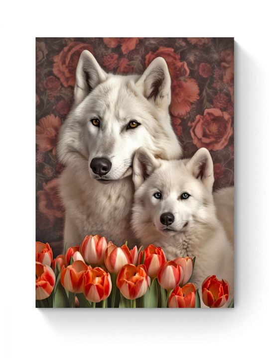 Алмазная мозаика на подрамнике «Белые волки» 50x40 см