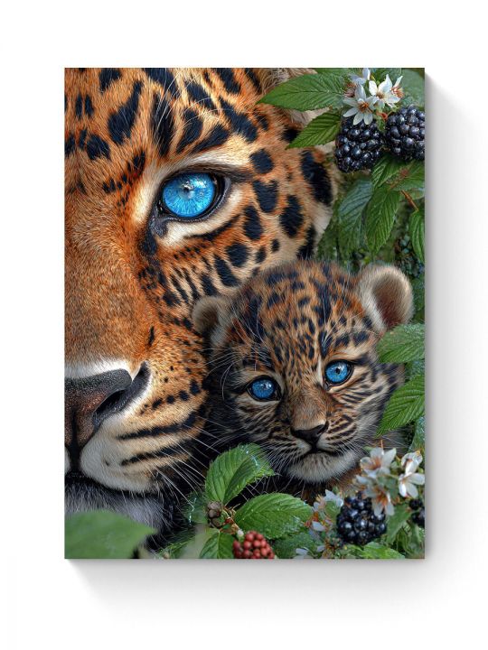 Алмазная мозаика на подрамнике «Два леопарда» 90x70 см