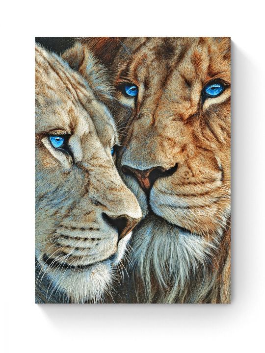 Алмазная мозаика на подрамнике «Лев и львица» 90x70 см