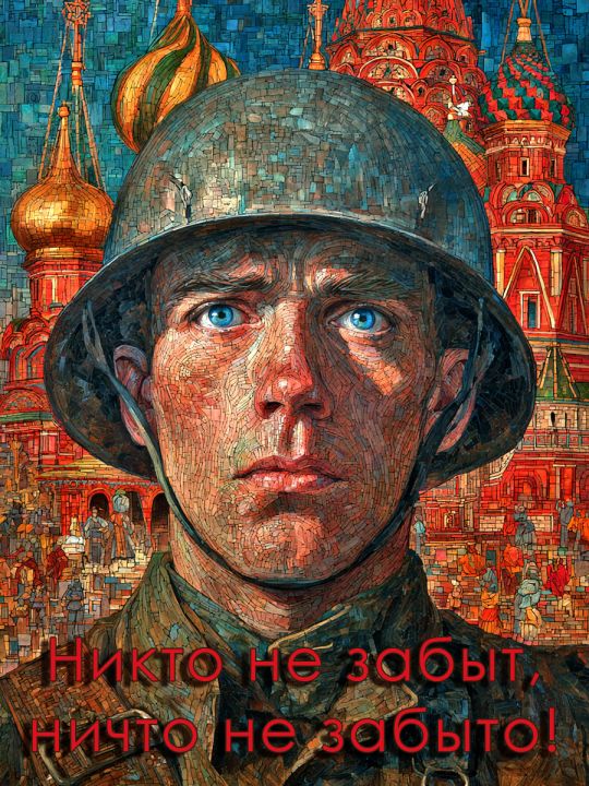 Алмазная мозаика без подрамника «Советский воин» 70x50 см