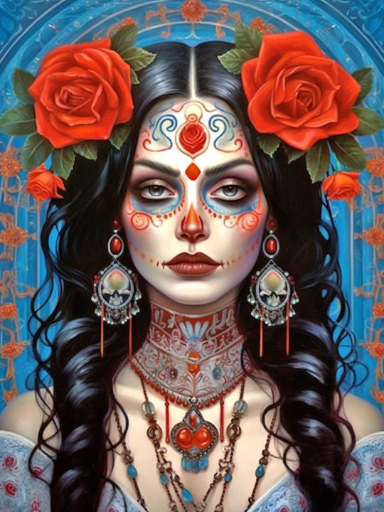 Алмазная мозаика без подрамника «Санта Муэрте» 40x30 см