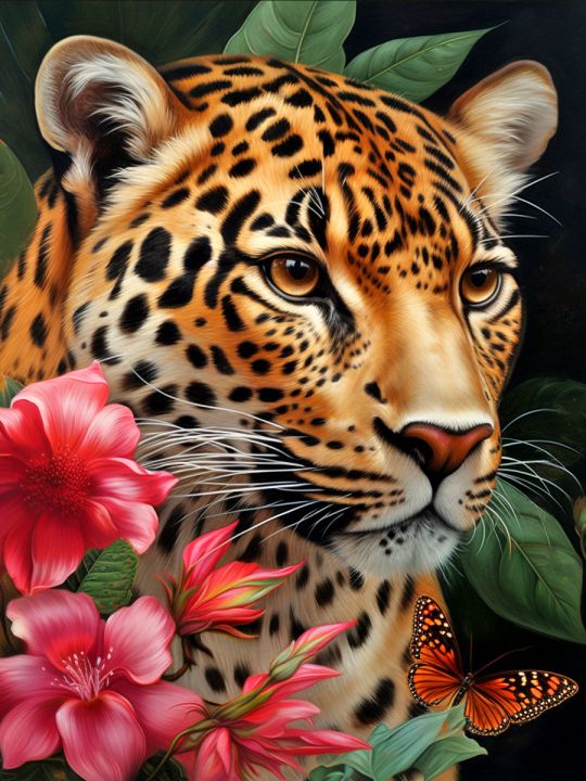 Алмазная мозаика без подрамника «Взор ягуара» 70x50 см