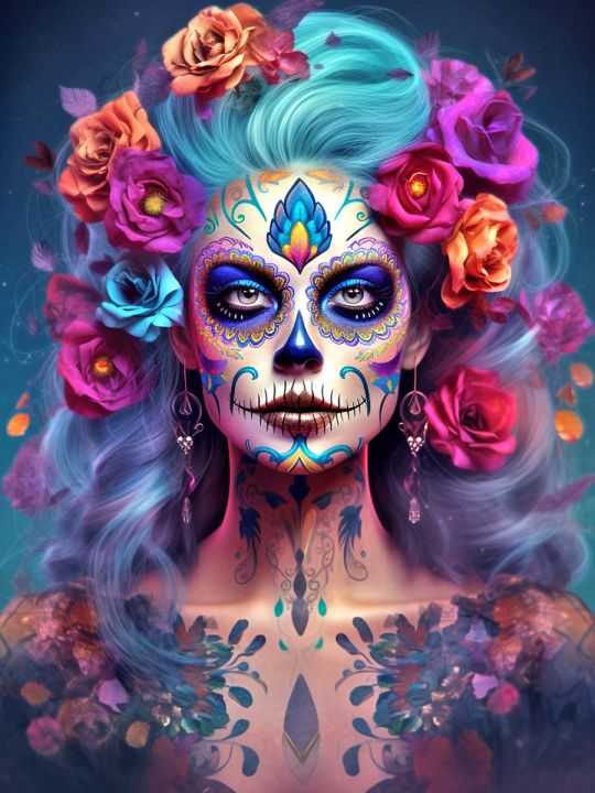 Алмазная мозаика без подрамника «Санта Муэрте» 70x50 см