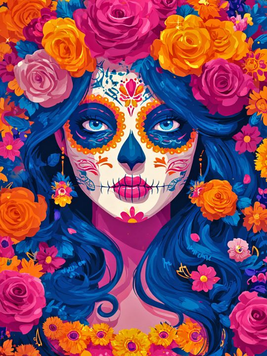 Алмазная мозаика без подрамника «Санта Муэрте» 70x50 см