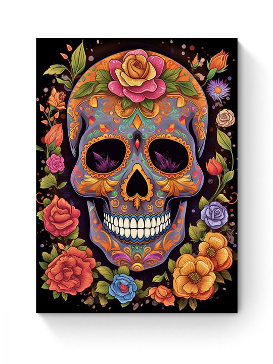 Алмазная мозаика на подрамнике «Череп в цветах» 90x70 см