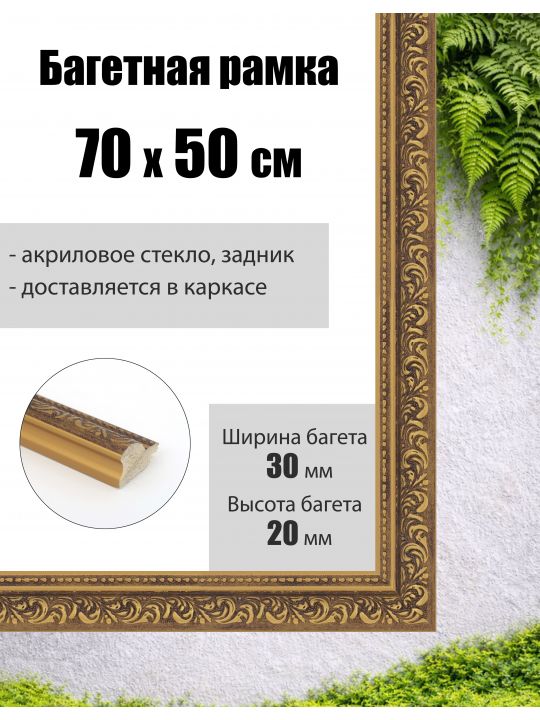 Рамка багетная для картин со стеклом 70 x 50 см, РБ-005