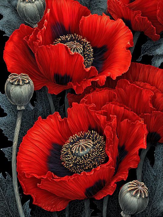 Алмазная мозаика без подрамника «Красные маки» 130x100 см