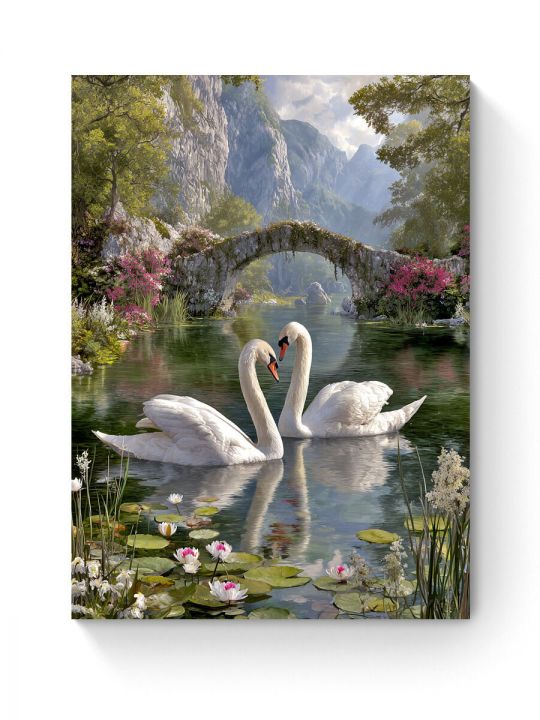 Алмазная мозаика на подрамнике «Лебеди на озере» 50x40 см