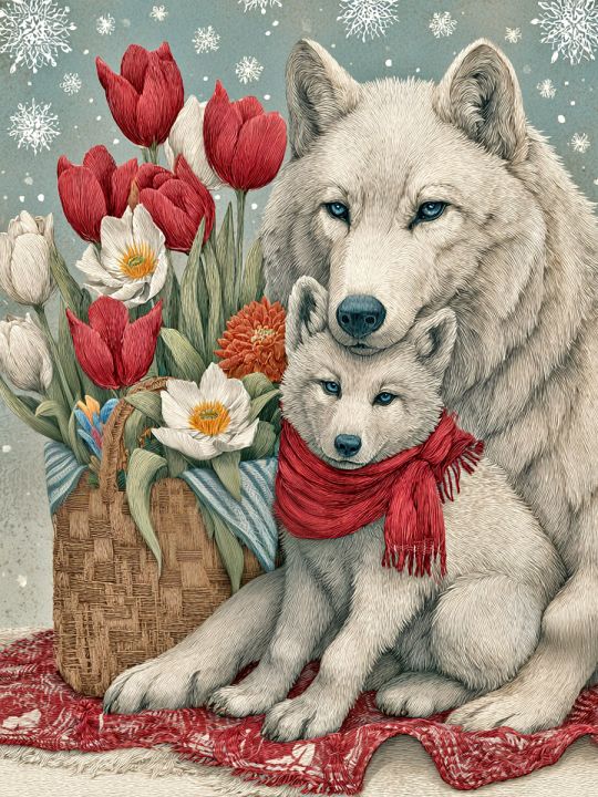 Алмазная мозаика без подрамника «Белые волки» 40x30 см