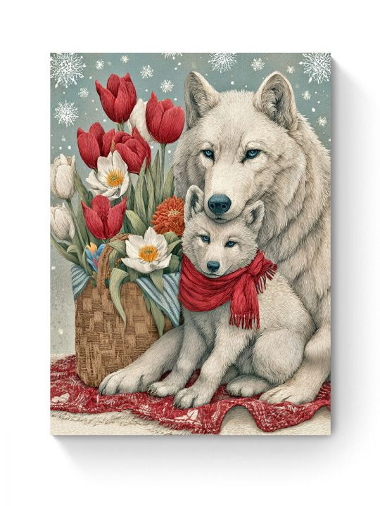 Алмазная мозаика на подрамнике «Белые волки» 50x40 см