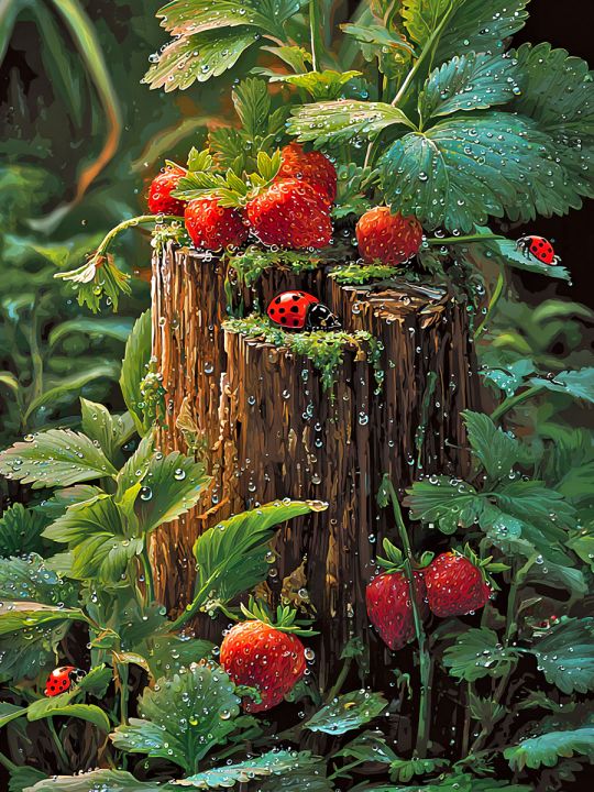 Алмазная мозаика без подрамника «Земляничка» 50x40 см