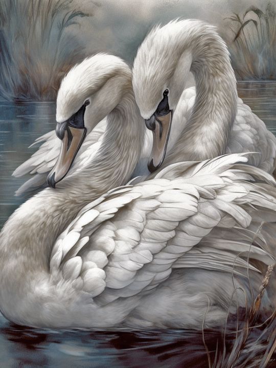 Алмазная мозаика без подрамника «Лебеди» 90x70 см