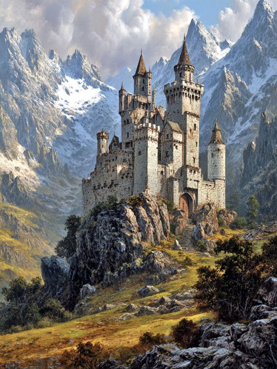 Алмазная мозаика без подрамника «Замок в горах» 40x30 см