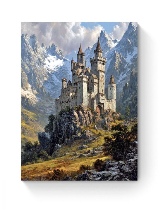 Алмазная мозаика на подрамнике «Замок в горах» 40x30 см