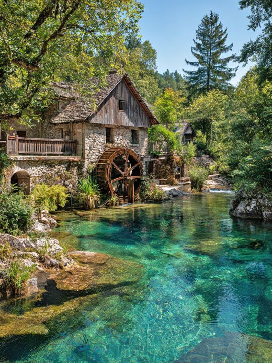 Алмазная мозаика без подрамника «Мельница у воды» 130x100 см