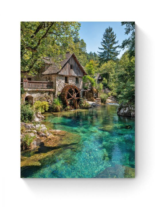 Алмазная мозаика на подрамнике «Мельница у воды» 50x40 см