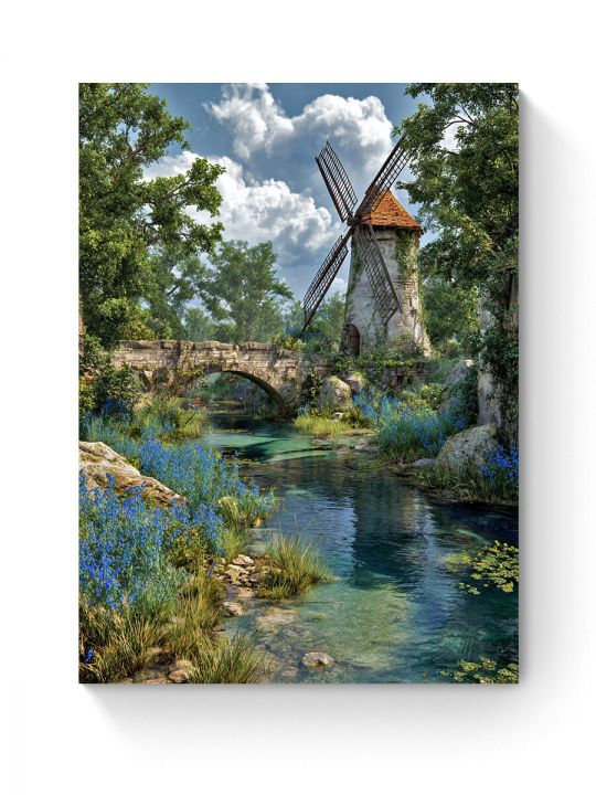 Алмазная мозаика на подрамнике «Старая мельница» 50x40 см