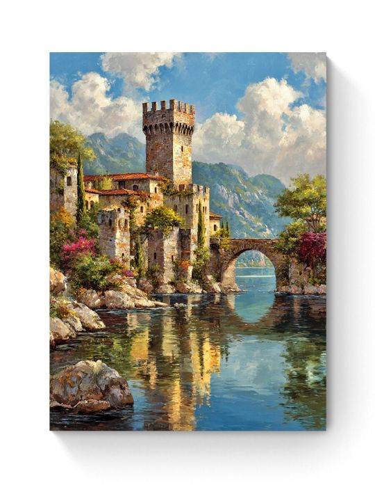 Алмазная мозаика на подрамнике «Замок у воды» 40x30 см