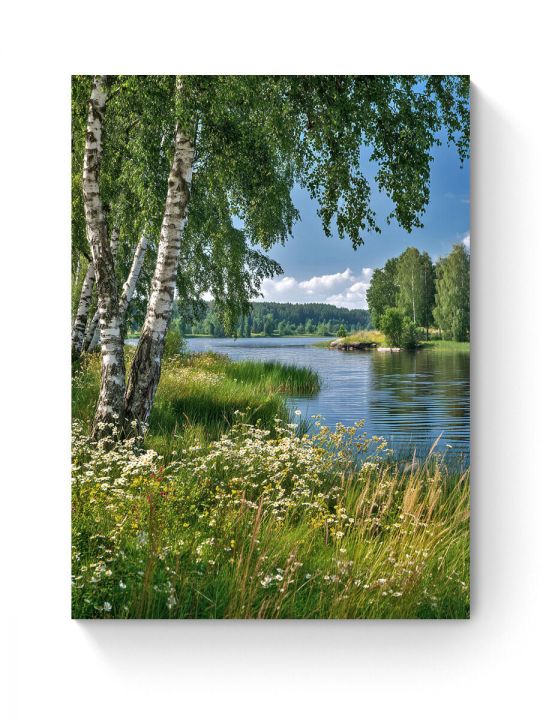 Алмазная мозаика на подрамнике «Березы у реки» 50x40 см