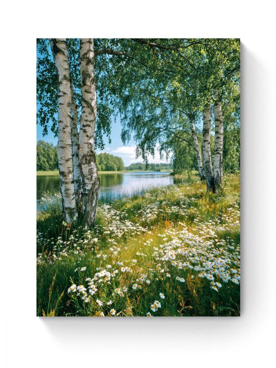 Алмазная мозаика на подрамнике «Березы у воды» 50x40 см