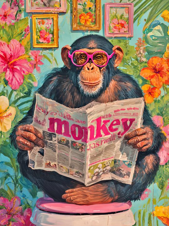 Алмазная мозаика без подрамника «Умный шимпанзе» 50x40 см