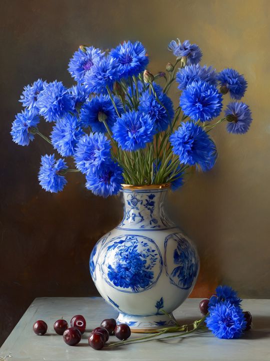 Алмазная мозаика без подрамника «Ваза васильков» 130x100 см